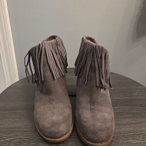 Lucky Brand Suede Fringe Ankle Boots - Gray